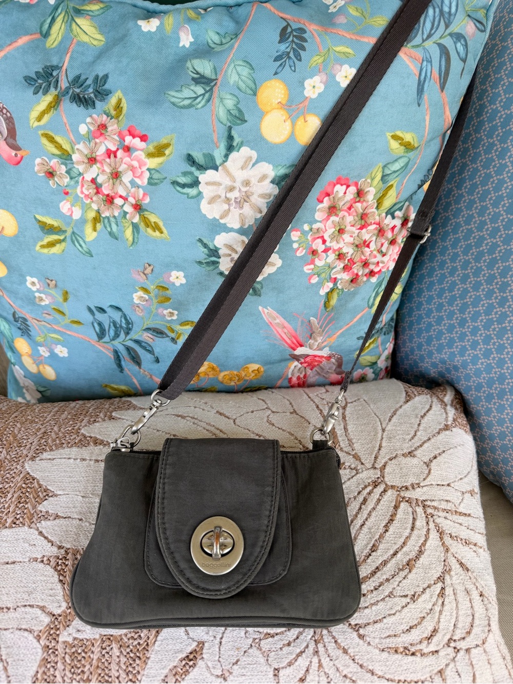 Baggallini Charcoal Gray Crossbody Bag with Silver Turn-Lock